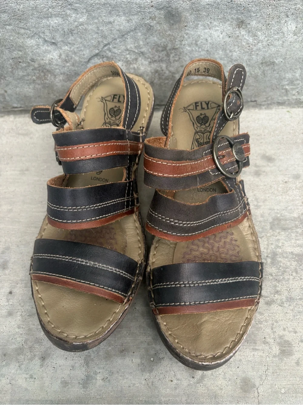 FLY London Sebta Leather Strappy Wedge Sandals